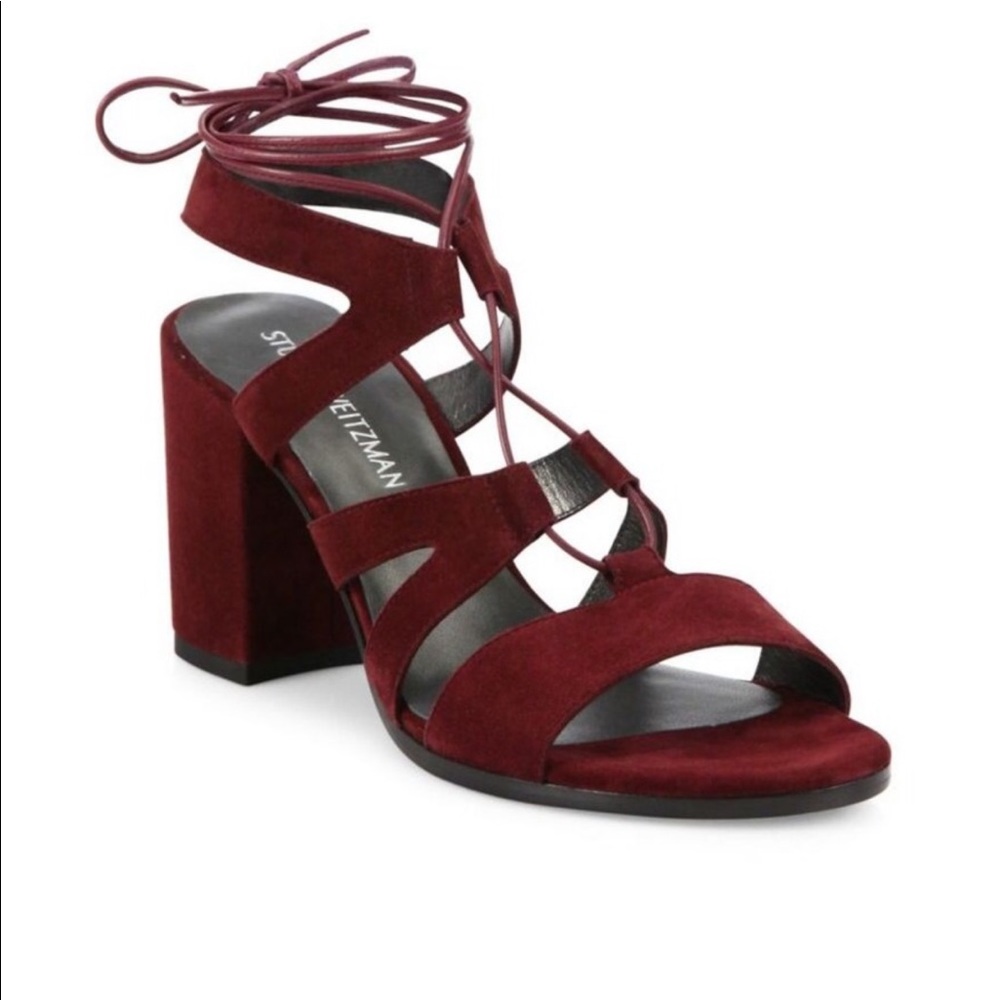 NWT  Stuart Weitzman Suede Laceup Block Sandal 8.5
